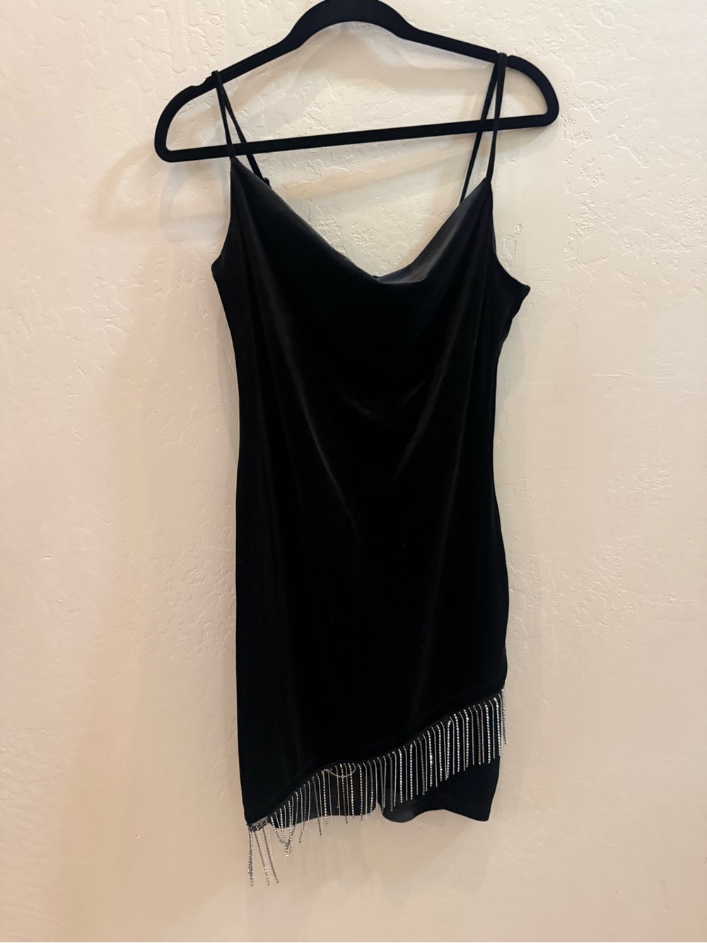 Inspired Hearts Black Velvet Mini Dress with Silver Fringe